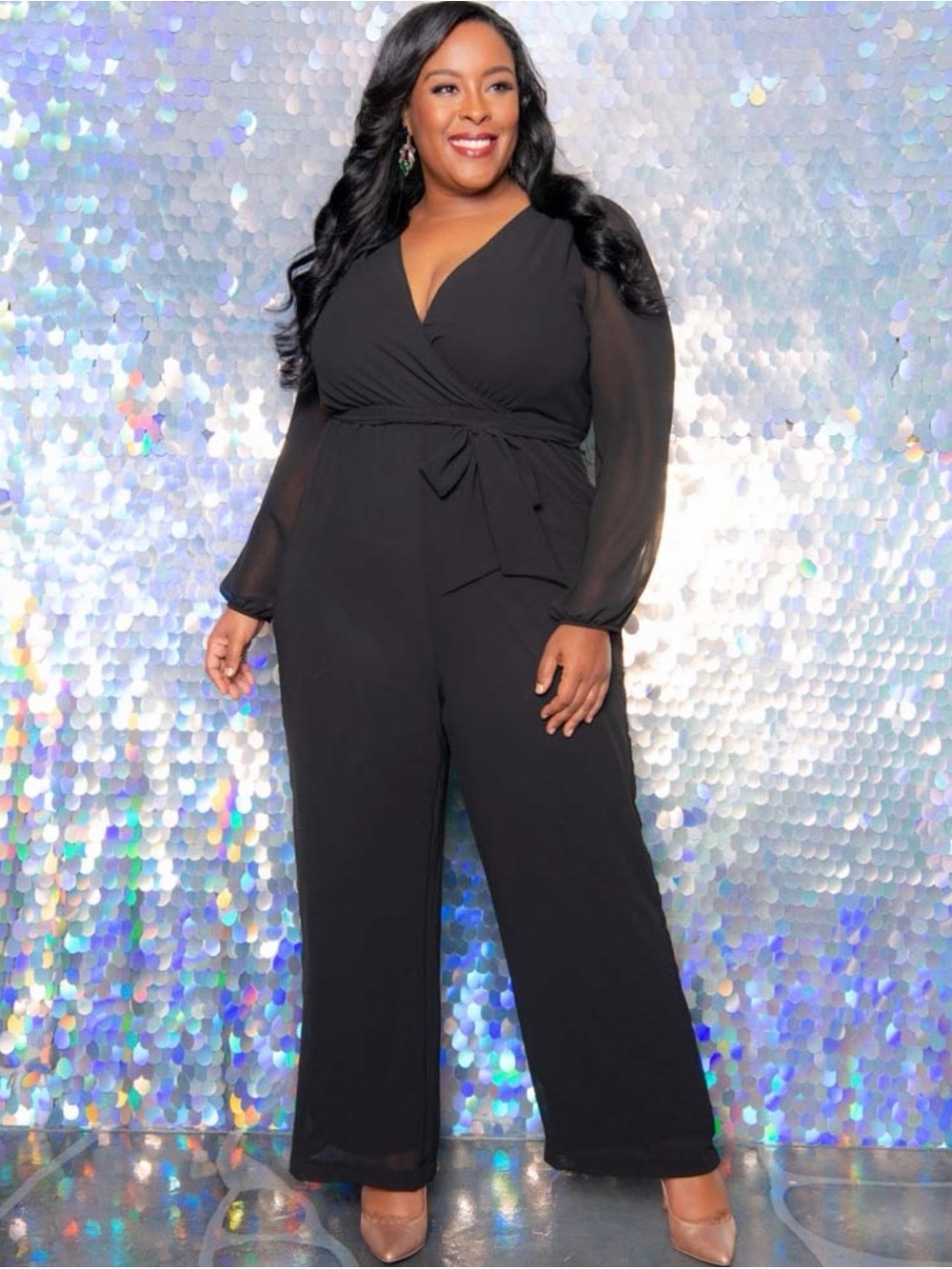 Kiyonna Black Noir Celina Chiffon Jumpsuit Woman’s Plus Size 3X (22-24)